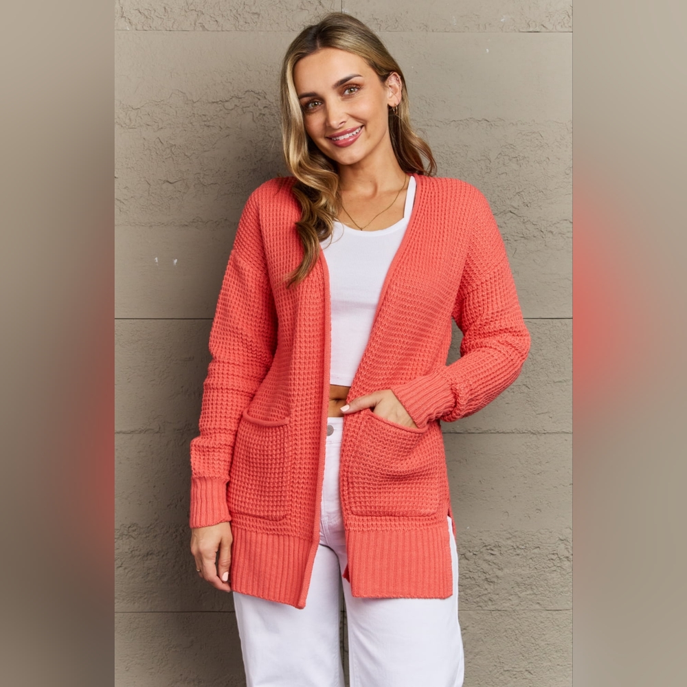 Zenana Bright & Cozy Full Size Waffle Knit Cardigan